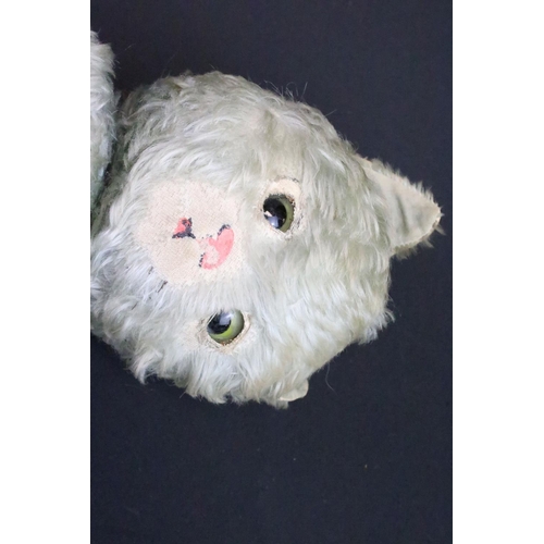 219 - 1930s Merrythought 'Hygenic Toys' cat teddy having blue mohair with round glass eyes. Merrythought l... 