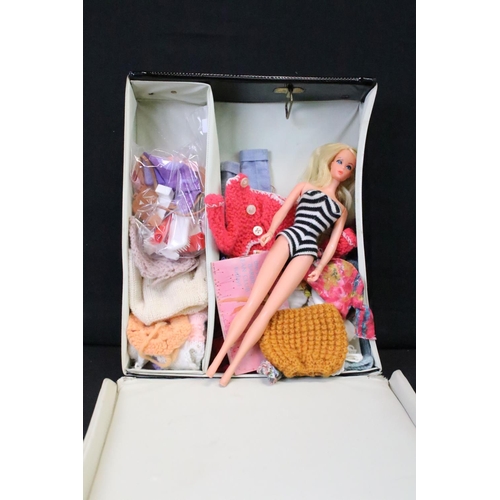 225 - Original Mattel Barbie Doll Case containing unmarked fashion doll, various clothing (original and cu... 