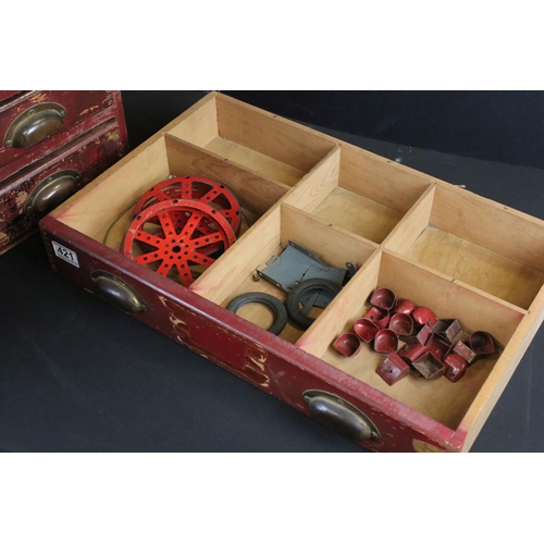 421 - Early-to-mid 20th century ' Meccano Accessory Parts ' wooden shop storage / display cabinet, painted... 