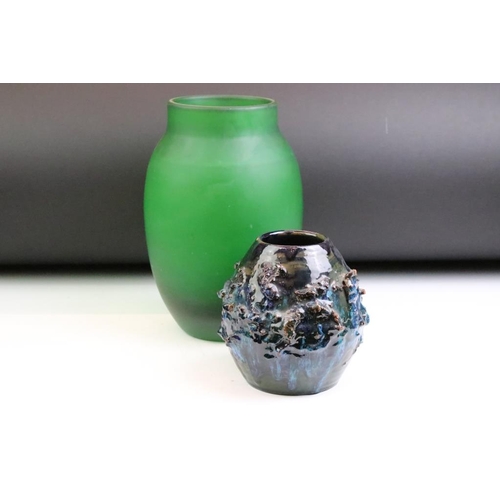 10 - Villeroy & Boch Green Satin frosted glass vase of baluster form (original sticker to base), 26cm hig... 