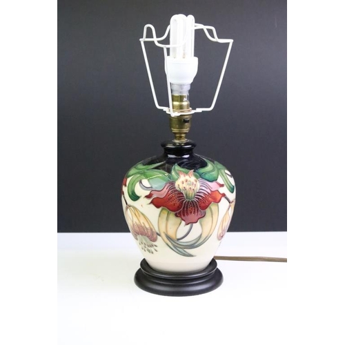 20 - Moorcroft 'Anna Lily' pattern table lamp, of baluster form, designed by Nicola Slaney, with shade. (... 
