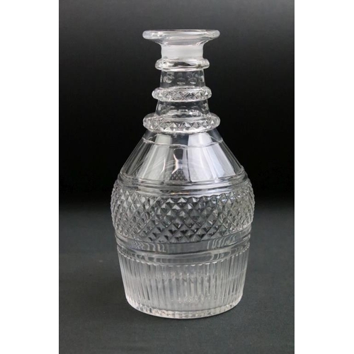 28 - Group of six 19th century glass decanters to include cut / faceted glass examples, featuring a hobna... 