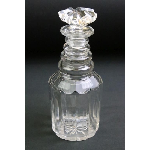 28 - Group of six 19th century glass decanters to include cut / faceted glass examples, featuring a hobna... 