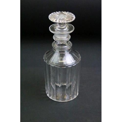 28 - Group of six 19th century glass decanters to include cut / faceted glass examples, featuring a hobna... 