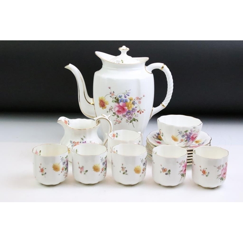 29 - Royal Crown Derby 'Posies' pattern floral coffee set to include coffee pot & cover, 6 coffee cups & ... 