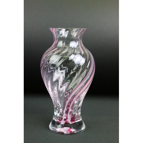 42 - Group of 20th century glass, six pieces, to include a green cased tapering vase with etched decorati... 