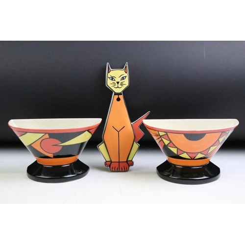9 - Lorna Bailey for Old Ellgreave Pottery - Two Lorna Bailey wall pockets of 'footed' form, in the Bauh... 