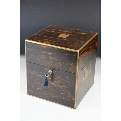 203 - 19th Century Victorian coromandel wood decanter box housing four decanter bottle with faceted stoppe... 