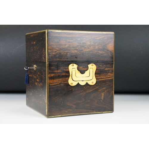 203 - 19th Century Victorian coromandel wood decanter box housing four decanter bottle with faceted stoppe... 