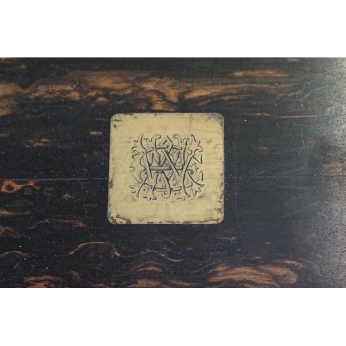 203 - 19th Century Victorian coromandel wood decanter box housing four decanter bottle with faceted stoppe... 