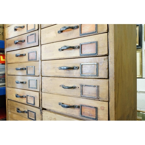 582 - Pine Tall Chest of Thirty Four Drawers, formerly from a Hardware Shop, 92cm wide x 35cm deep x 167cm... 