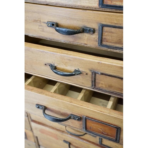 582 - Pine Tall Chest of Thirty Four Drawers, formerly from a Hardware Shop, 92cm wide x 35cm deep x 167cm... 