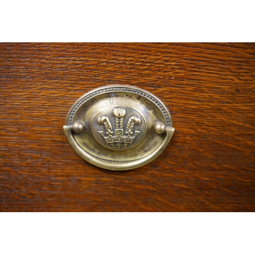 652 - Early 19th century Oak House-keeper’s Cupboard, the upper section with three panel doors opening to ... 