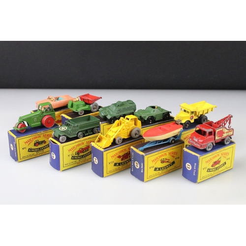 1369 - 10 Boxed Matchbox Lesney 75 Series diecast models to include 1 Diesel Road Roller, 49 Army Half Truc... 