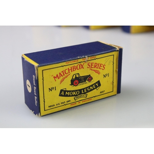 1369 - 10 Boxed Matchbox Lesney 75 Series diecast models to include 1 Diesel Road Roller, 49 Army Half Truc... 