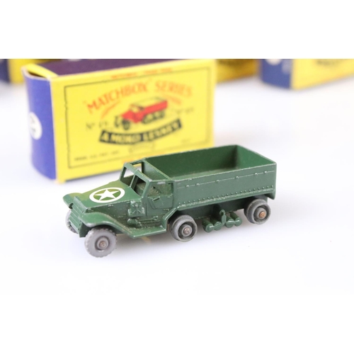 1369 - 10 Boxed Matchbox Lesney 75 Series diecast models to include 1 Diesel Road Roller, 49 Army Half Truc... 