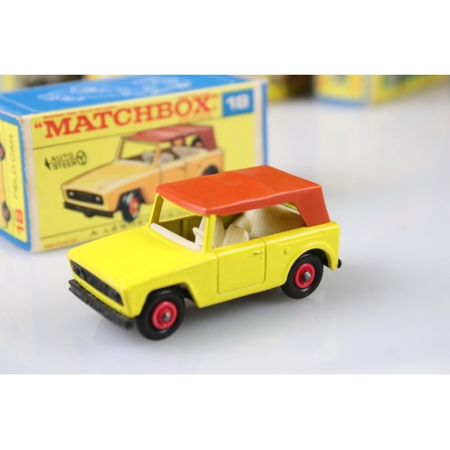 1370 - Nine boxed Matchbox 75 Series diecast models to include 18 Field Car, 19 Lotus Racing Car, 66 Greyho... 