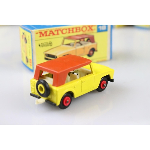 1370 - Nine boxed Matchbox 75 Series diecast models to include 18 Field Car, 19 Lotus Racing Car, 66 Greyho... 