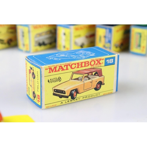 1370 - Nine boxed Matchbox 75 Series diecast models to include 18 Field Car, 19 Lotus Racing Car, 66 Greyho... 