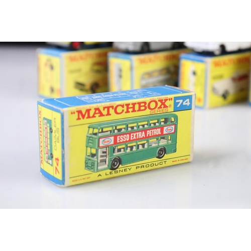 1370 - Nine boxed Matchbox 75 Series diecast models to include 18 Field Car, 19 Lotus Racing Car, 66 Greyho... 