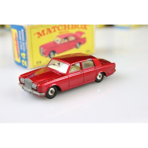 1370 - Nine boxed Matchbox 75 Series diecast models to include 18 Field Car, 19 Lotus Racing Car, 66 Greyho... 