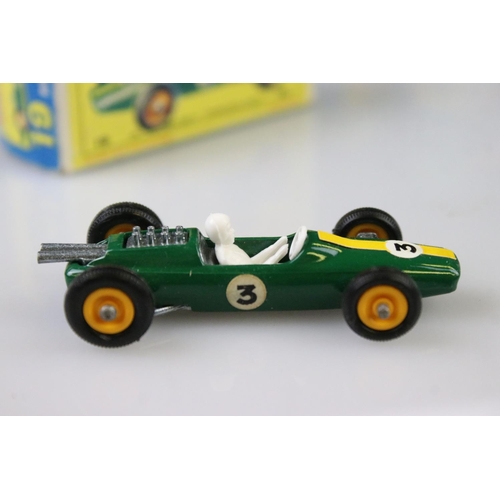 1370 - Nine boxed Matchbox 75 Series diecast models to include 18 Field Car, 19 Lotus Racing Car, 66 Greyho... 