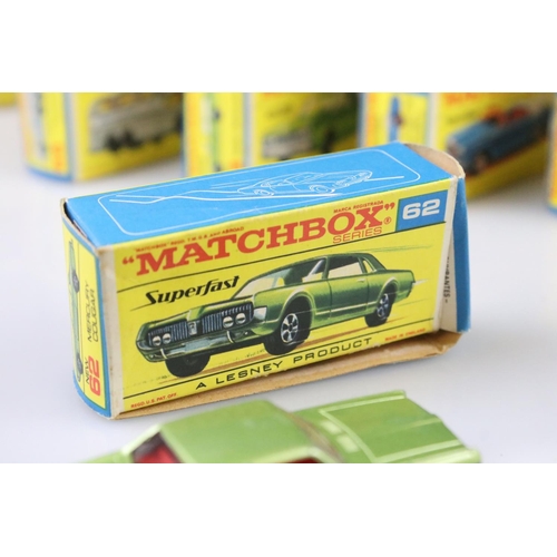 1371 - 14 Boxed Matchbox Lesney Superfast diecast models to include 45 Ford Group 6, 55 Police Car, 62 Merc... 