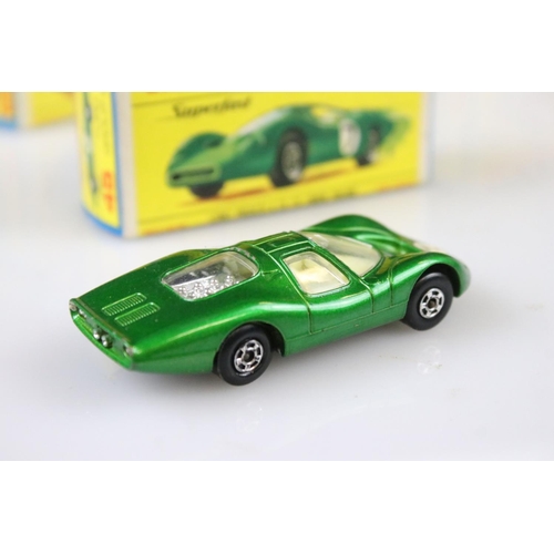 1371 - 14 Boxed Matchbox Lesney Superfast diecast models to include 45 Ford Group 6, 55 Police Car, 62 Merc... 