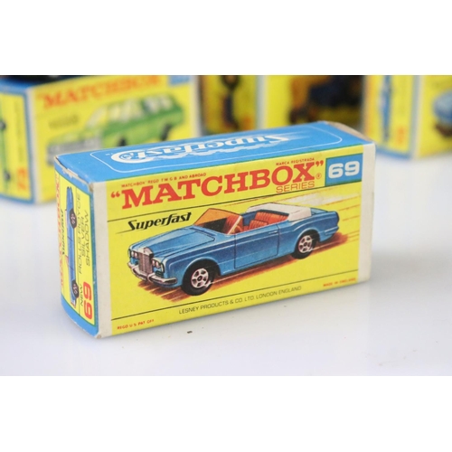 1371 - 14 Boxed Matchbox Lesney Superfast diecast models to include 45 Ford Group 6, 55 Police Car, 62 Merc... 