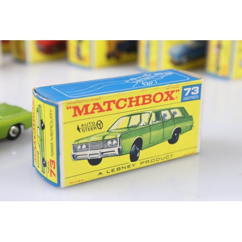 1371 - 14 Boxed Matchbox Lesney Superfast diecast models to include 45 Ford Group 6, 55 Police Car, 62 Merc... 