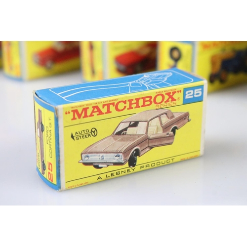 1371 - 14 Boxed Matchbox Lesney Superfast diecast models to include 45 Ford Group 6, 55 Police Car, 62 Merc... 