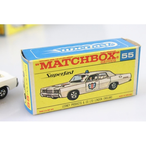 1371 - 14 Boxed Matchbox Lesney Superfast diecast models to include 45 Ford Group 6, 55 Police Car, 62 Merc... 