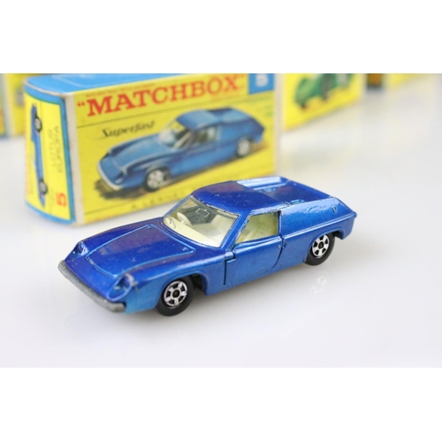 1371 - 14 Boxed Matchbox Lesney Superfast diecast models to include 45 Ford Group 6, 55 Police Car, 62 Merc... 