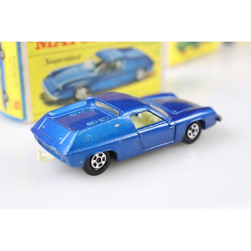 1371 - 14 Boxed Matchbox Lesney Superfast diecast models to include 45 Ford Group 6, 55 Police Car, 62 Merc... 