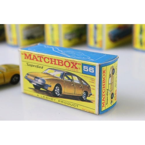 1371 - 14 Boxed Matchbox Lesney Superfast diecast models to include 45 Ford Group 6, 55 Police Car, 62 Merc... 