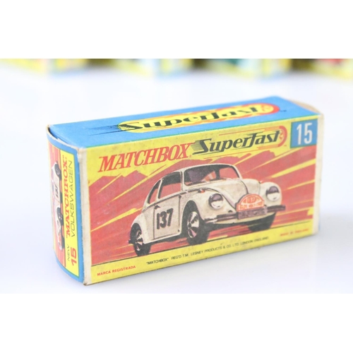 1375 - 17 Boxed Matchbox Superfast diecast models to include 15 Volkswagen, 12 Safari Land Rover, 27 Merced... 