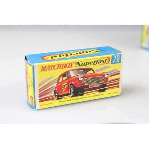 1376 - 17 Boxed Matchbox Superfast diecast models to include 41 Ford GT, 29 Racing Mini, 57 Landrover Fore ... 