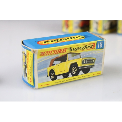 1376 - 17 Boxed Matchbox Superfast diecast models to include 41 Ford GT, 29 Racing Mini, 57 Landrover Fore ... 