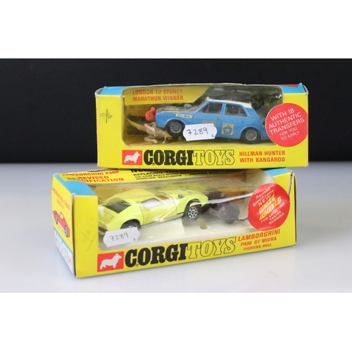 1377 - Two boxed Corgi diecast models to include Whizzwheels 342 Lamborghini P400 GT Miura Fighting Bull wi... 