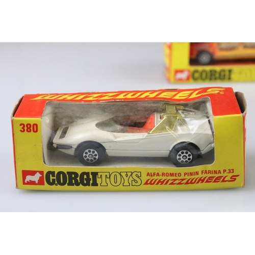 1378 - Four boxed Corgi Whizzwheels diecast models to include 381 GP Beach Buggy, 385 Porsche 917, 380 Alfa... 