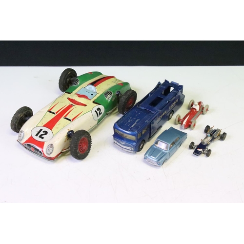 1464 - Group of five mid 20th C play worn diecast / tinplate models to include Corgi Major Ecurie Ecosse Ra... 