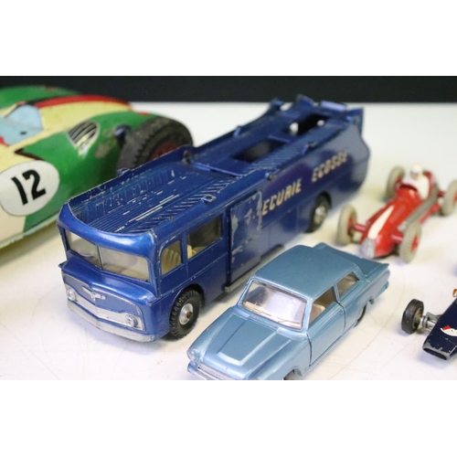 1464 - Group of five mid 20th C play worn diecast / tinplate models to include Corgi Major Ecurie Ecosse Ra... 