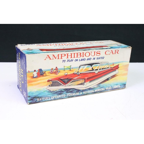 442 - Boxed HIS (Hong Kong) battery operated No R3317 Amphibious Car plastic model in red & white, vg with... 