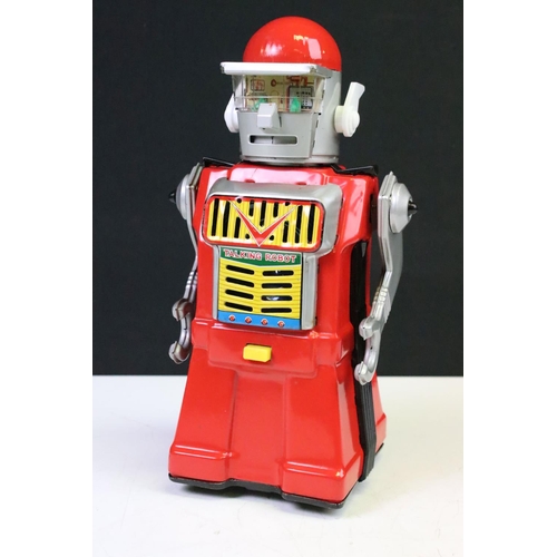 445 - Boxed Yonezawa Talking Robot battery-operated tinplate toy, circa 1950's, in red & silver, item no. ... 