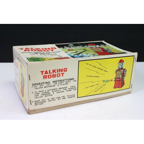 445 - Boxed Yonezawa Talking Robot battery-operated tinplate toy, circa 1950's, in red & silver, item no. ... 