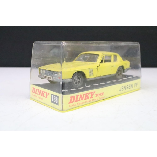 1380 - Seven cased Dinky diecast models to include 131 Jaguar E Type 2+2, 188 Jensen FF, 221 Corvette Sting... 