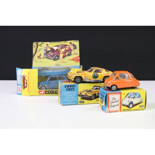 1381 - Three boxed Corgi diecast models to include 337 Customised Chevrolet Corvette Sting Ray in yellow (h... 