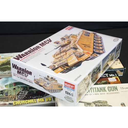 329 - Nine boxed & unbuilt plastic model kits to include sealed Academy 1365 Warrior MCV, 2 x Italeri (No ... 