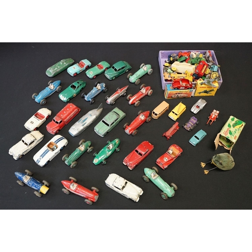 1409 - 25 Mid 20th C play worn Dinky diecast models to include 110 Aston Martin, 108 MG Midget, 111 Triumph... 