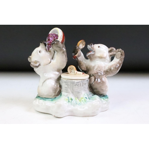 14 - Two Russian Lomonosov ceramic bear figurine groups to include an inkwell in the form of two bears ea... 